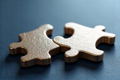 Two puzzle pieces fitting together perfectly, representing mergers and acquisitions