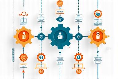 Flowchart with interconnected gears and progress arrows, symbolizing process optimization